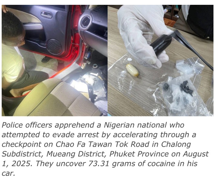 Nigerian Suspect Arrested With Cocaine After High-Speed Chase In Thailand – by yeye Desiree dada